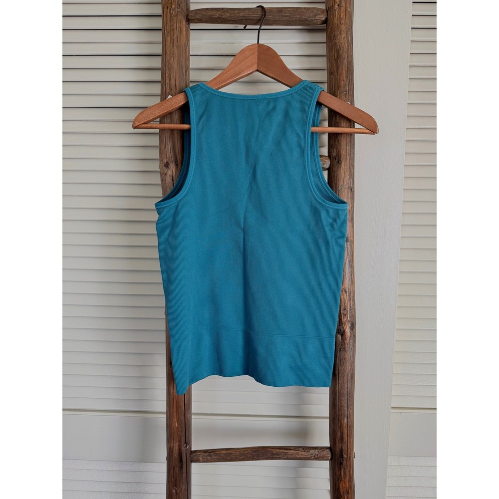Athleta Aurora Tank Top Ribbed V Neck Seamless Athletic Workout Blue Medium - Picture 2 of 4